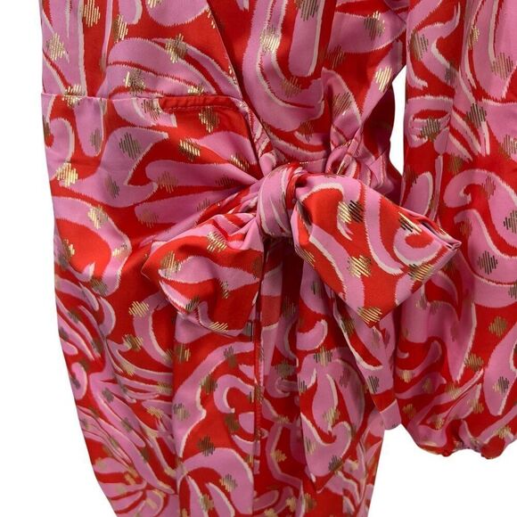 Never Fully Dressed Pink Romance Mini Vienna Wrap Dress Gold Pink Size 8 Petite - Picture 4 of 9